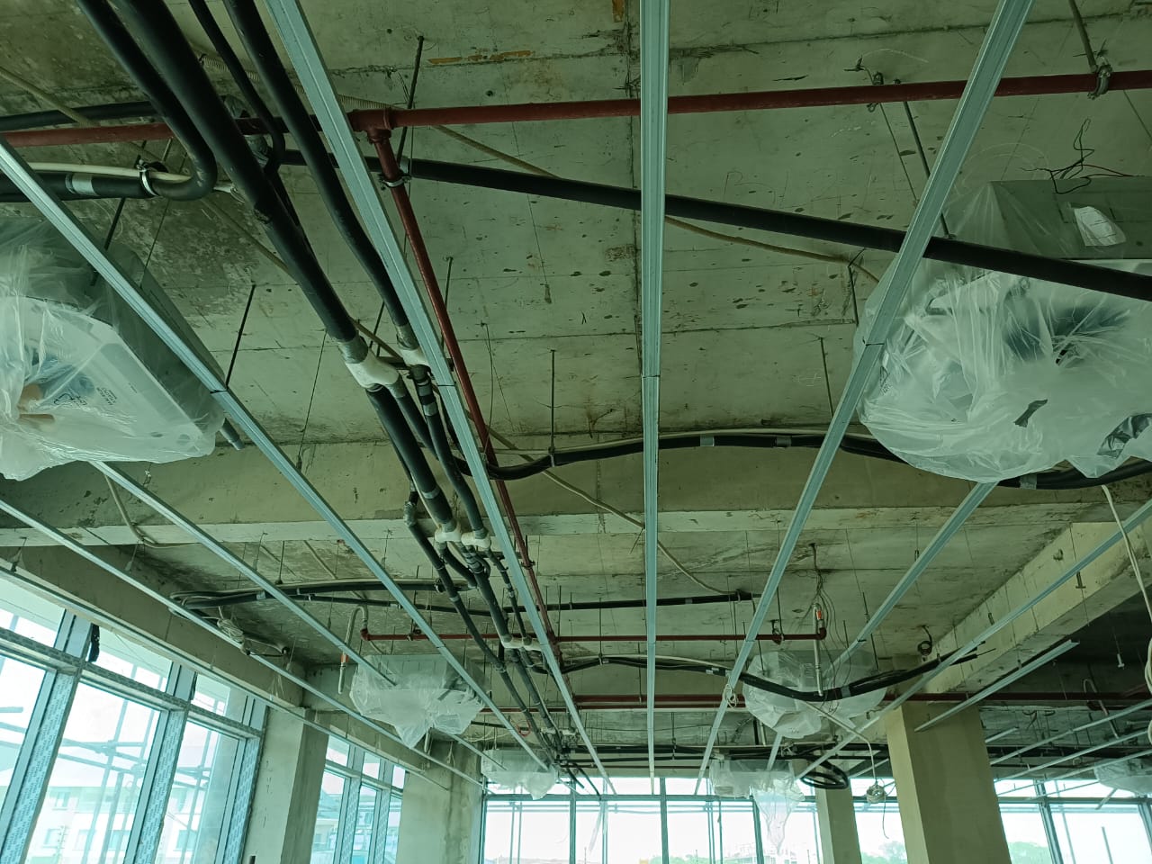 Multi-unit VRF installation and copper pipe networks under construction